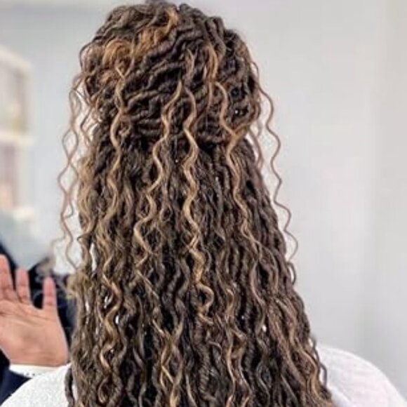 WOW! 30" Boho Faux Locs with Human Hair Boho Curls Lace Front Wig Color #T4/27 - Picture 9 of 12